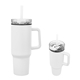 aerial view a white 40 oz quest recycled stainless steel tumbler, image 1 of 3