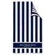 aerial view a navy blue double sided cabana stripe beach towel, image 1 of 2