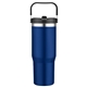 aerial view a blue 30 oz stainless steel bottle, image 1 of 2