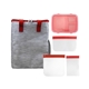 aerial view a red lunch, sandwich and snack tote set, image 1 of 2