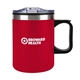 aerial view a red eden 14 oz travel mug with handle lock lid, image 1 of 2