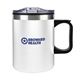 aerial view a white eden 14 oz travel mug with handle lock lid, image 1 of 2