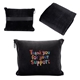 aerial view a black cuddle micro plush travel blanket with attachable hood pillow case, image 1 of 4