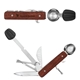 aerial view a wood all in one bartender mixology cocktail multi tool, image 1 of 3