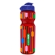 a red bottle & royal blue lid champion - 28 oz transparent bottle with flip lid and digital imprint