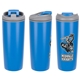 aerial view a blue olympia 17 oz stainless steel / polypropylene tumbler with flip top lid, image 1 of 3