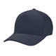 aerial view a navy with dark brown backstrap aware(tm) recycled cotton cap with leatherette backstrap, image 1 of 5