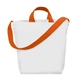 aerial view a white with orange handles and strap sublime series rpet satchel tote bag, image 1 of 2