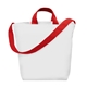 aerial view a white with red handles and strap sublime series rpet satchel tote bag, image 1 of 2
