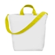 aerial view a white with yellow handles and strap sublime series rpet satchel tote bag, image 1 of 2