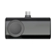 aerial view a black 5, 000 mah dual plug power bank with watch charger, image 1 of 2