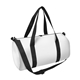 aerial view a white bag with black zipper and black handle and strap sublime series rpet duffel bag, image 1 of 2
