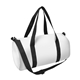 aerial view a white bag with white zipper and black handle and strap sublime series rpet duffel bag, image 1 of 2