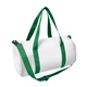 aerial view a white bag with white zipper and green handle and strap sublime series rpet duffel bag, image 1 of 2