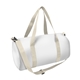 aerial view a white bag with white zipper and natural handle and strap sublime series rpet duffel bag, image 1 of 2