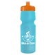 a translucent light blue bottle & orange lid 24 oz venture bike white water bottle
