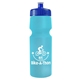 aerial view a translucent light blue bottle & royal blue lid 24 oz venture bike white water bottle, image 1 of 2