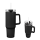 aerial view a black 40 oz quest recycled stainless steel tumbler, image 1 of 3