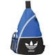 a blue polyester clay sling backpack