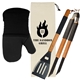 aerial view a black wood bbq set with mitt, image 1 of 4