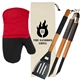 aerial view a red wood bbq set with mitt, image 1 of 4