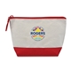 aerial view a red canvas zippered pouch, image 1 of 2