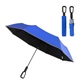 aerial view a royal blue ridgeline 46 arc reflective umbrella with carabiner handle, image 1 of 2
