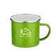 a green 16 oz iron and stainless steel camping mug
