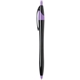 aerial view a black w/ lilac purple trim with black ink black hourglass shaped click pen, image 1 of 2