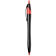 aerial view a black w/ fire engine red trim with blue ink black hourglass shaped click pen, image 1 of 2
