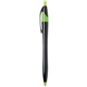 aerial view a black w/ neon green trim with blue ink black hourglass shaped click pen, image 1 of 2