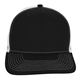 aerial view a black/ white snapback meshback trucker cap, image 1 of 3