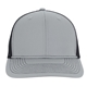 aerial view a gray/ black snapback meshback trucker cap, image 1 of 3