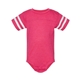 aerial view a vintage hot pink/ white rabbit skins infant football bodysuit, image 1 of 3
