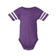 aerial view a vintage purple/ white rabbit skins infant football bodysuit, image 1 of 3