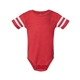 aerial view a vintage red/ white rabbit skins infant football bodysuit, image 1 of 3