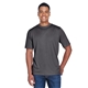 aerial view a dark grey heather team 365 mens sonic heather performance t - shirt, image 1 of 5