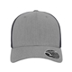 aerial view a heather grey/ black flexfit adult 110(r) mesh cap, image 1 of 3