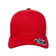 aerial view a red/ white flexfit adult 110(r) mesh cap, image 1 of 3
