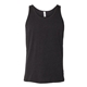 aerial view a black heather bella + canvas unisex heather cvc tank, image 1 of 3