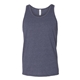 aerial view a heather navy bella + canvas unisex heather cvc tank, image 1 of 3