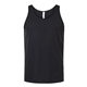 aerial view a solid black blend bella + canvas unisex heather cvc tank, image 1 of 3