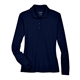 aerial view a classic navy core365 - womens pinnacle performance long sleeve piqu polo, image 1 of 6