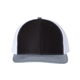 aerial view a black/ white/ heather grey richardson adjustable six - panel trucker hat, image 1 of 3