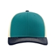 aerial view a blue teal/ birch/ navy richardson adjustable six - panel trucker hat, image 1 of 3