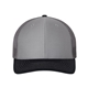aerial view a grey/ charcoal/ navy richardson adjustable six - panel trucker hat, image 1 of 3