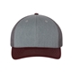 aerial view a heather grey/ charcoal/ maroon richardson adjustable six - panel trucker hat, image 1 of 3
