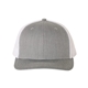 aerial view a heather grey/ white richardson adjustable six - panel trucker hat, image 1 of 3