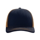 aerial view a navy/ carmel richardson adjustable six - panel trucker hat, image 1 of 3