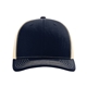 aerial view a navy/ khaki richardson adjustable six - panel trucker hat, image 1 of 3